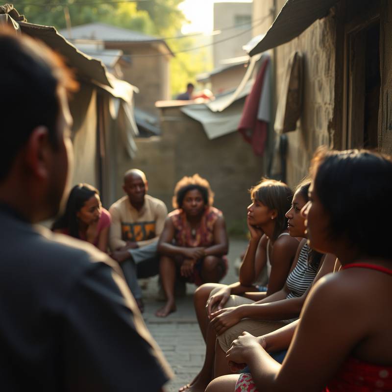 Imagem do programa Vozes da Comunidade, mostrando pessoas conversando em um bairro do Rio.
